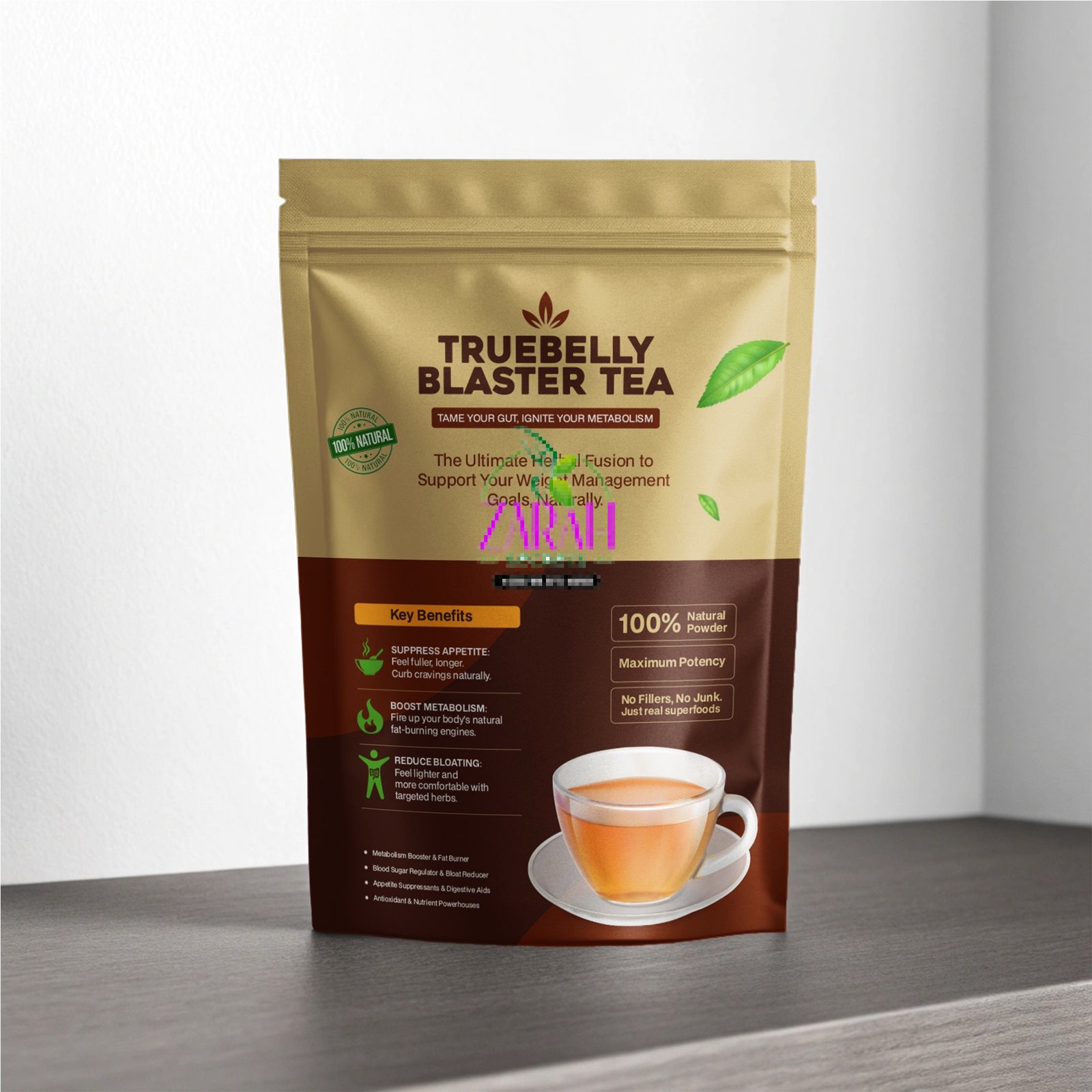 TRUEBELLY BLASTER TEA (10 days supply )(Please note that the image shown on the website is just a mockup image.(graphic design) the product doesn’t come in same branded image. It comes in a foil zip lock pouches) - Image 3