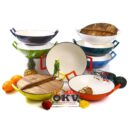 OKV 36cm Enamel Cast Iron Wok with Wooden Lid.